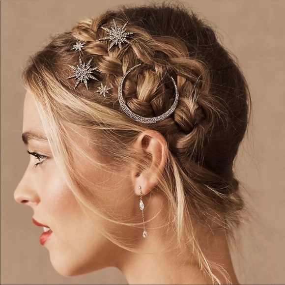 Anthropologie Accessories - Crystal Crescent Moon And Star Hairpins New In Bag